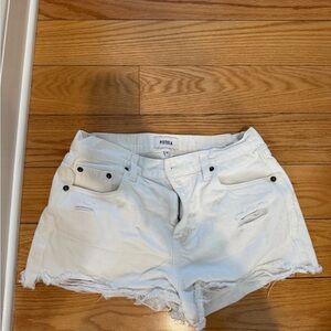 Pistola Women's Cream Distressed Jean Shorts
